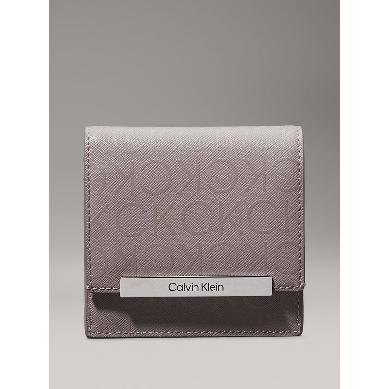 CALVIN KLEIN - Billetera gris de plegado triple con logo pequeño Calvin Klein