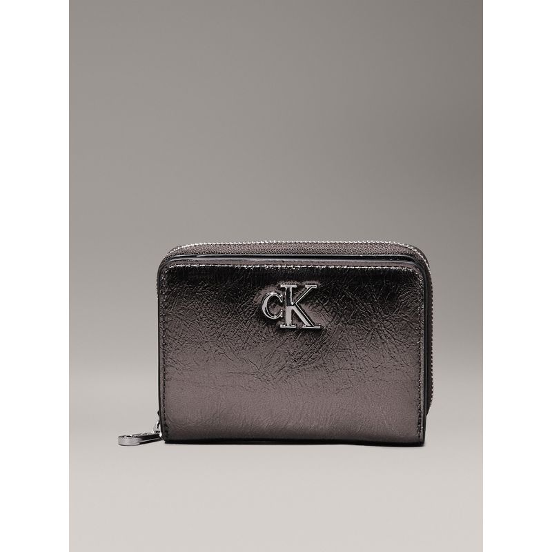 CALVIN KLEIN - Billetera gris con cremallera metálica en el contorno Calvin Klein
