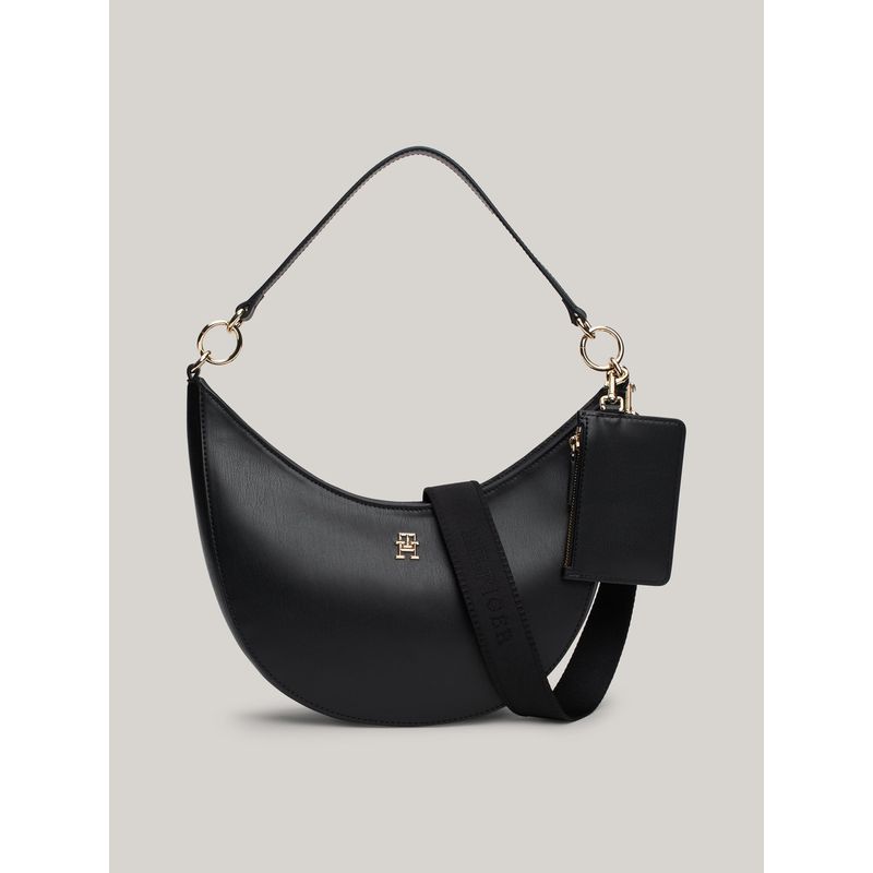 TOMMY HILFIGER - Bolso negro de hombro con monotipo Hilfiger Tommy Hilfiger