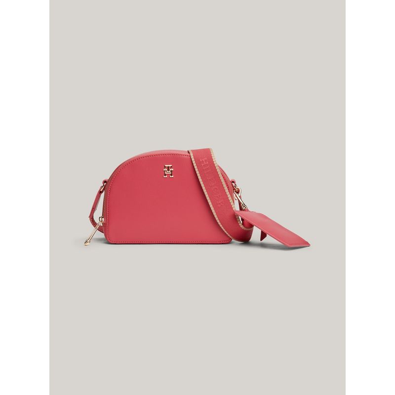 TOMMY HILFIGER - Bolso rosa cruzado de media luna con monotipo Tommy Hilfiger