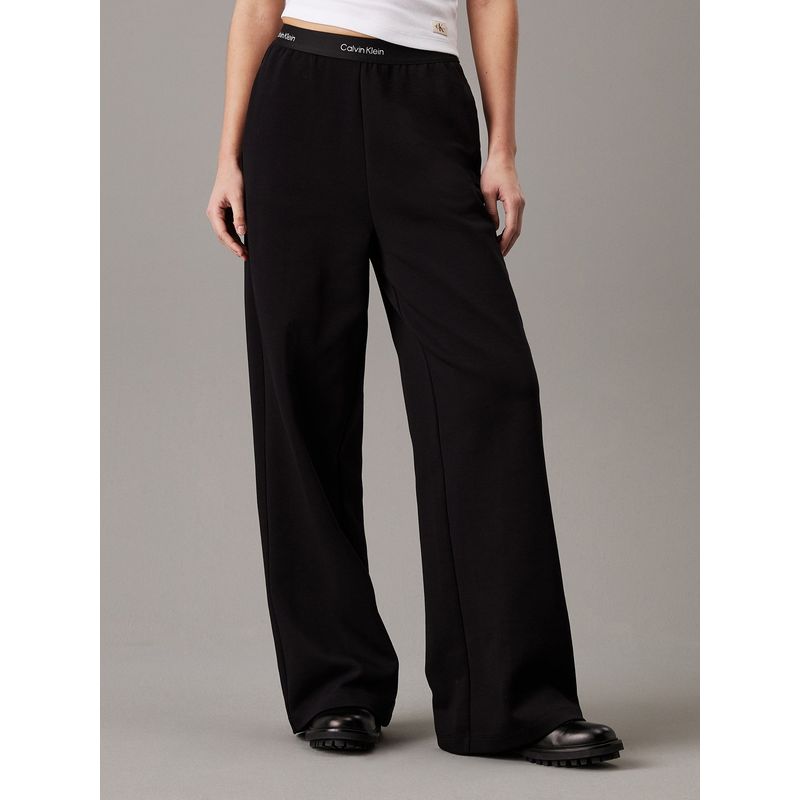 CALVIN KLEIN - Pantalones negro de pierna ancha con cinta con el logo Calvin Klein