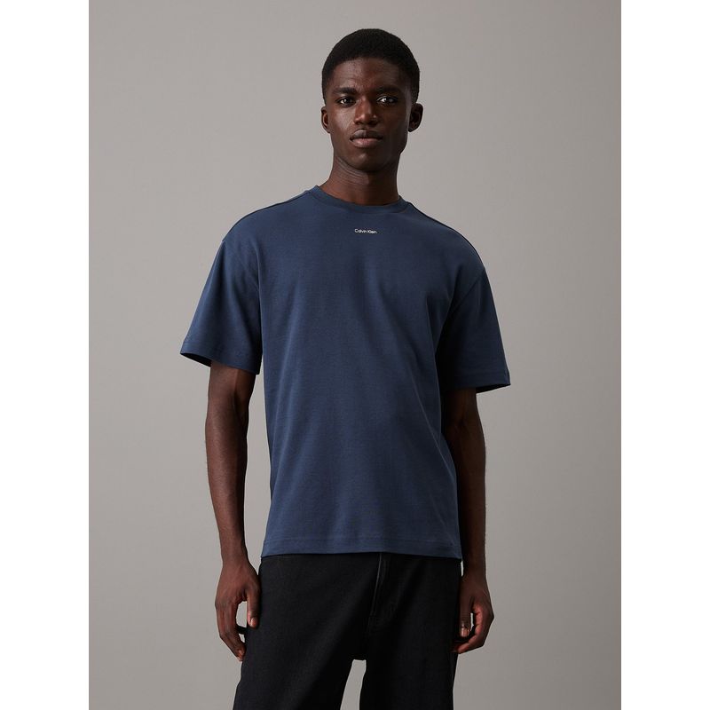 CALVIN KLEIN - Camiseta Azul De Algodón Con Logo Nano Calvin Klein