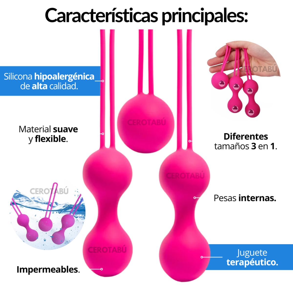 GENERICO - Kit 3 Bolas Vaginales Kegel Con Peso Silicona Médica Morado