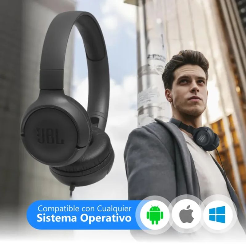 JBL - Audífonos de Diadema JBL Alámbricos On Ear T500 Negro