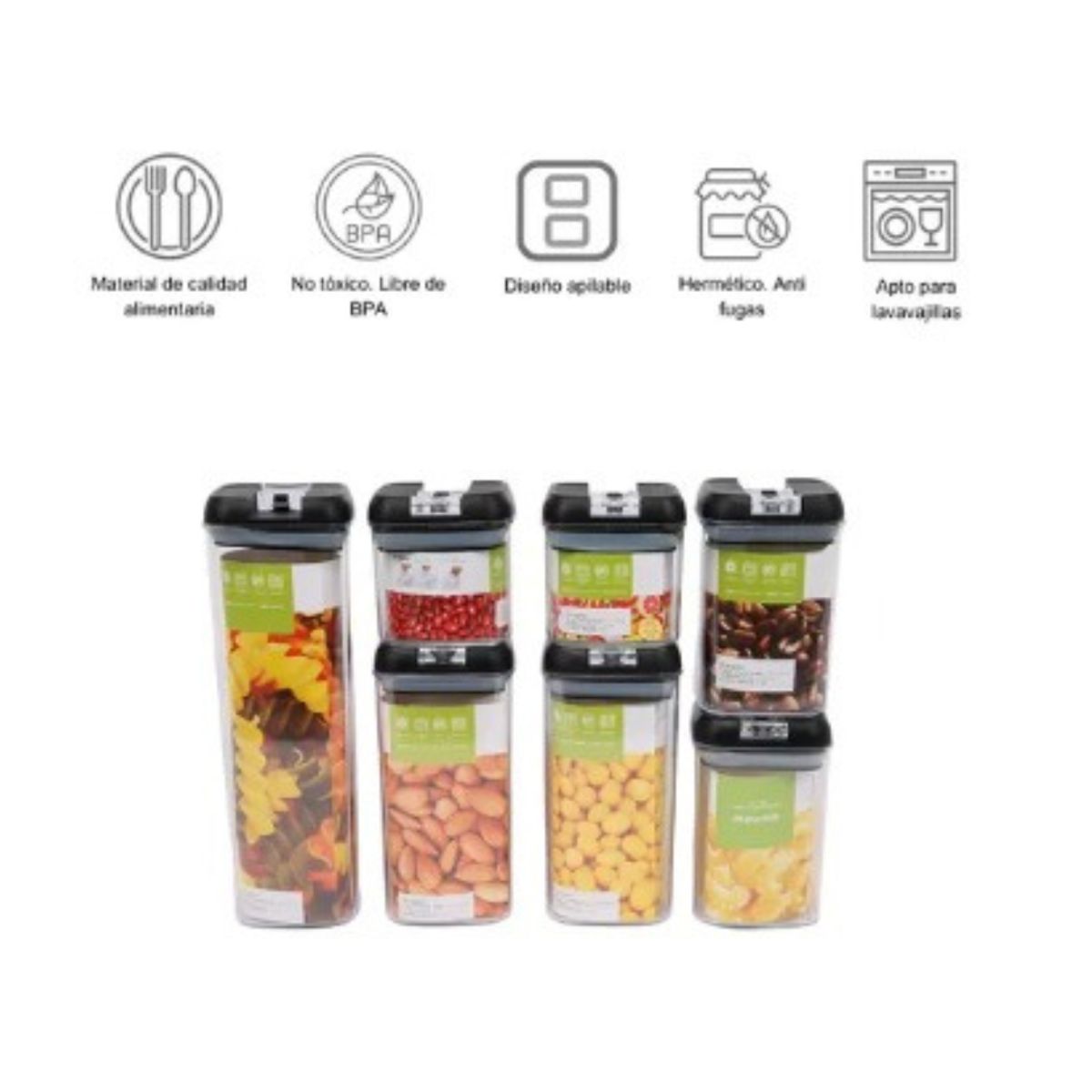 GENERICO - Organizador Frasco Hermetico Cocina Tupper Recipiente Set X7