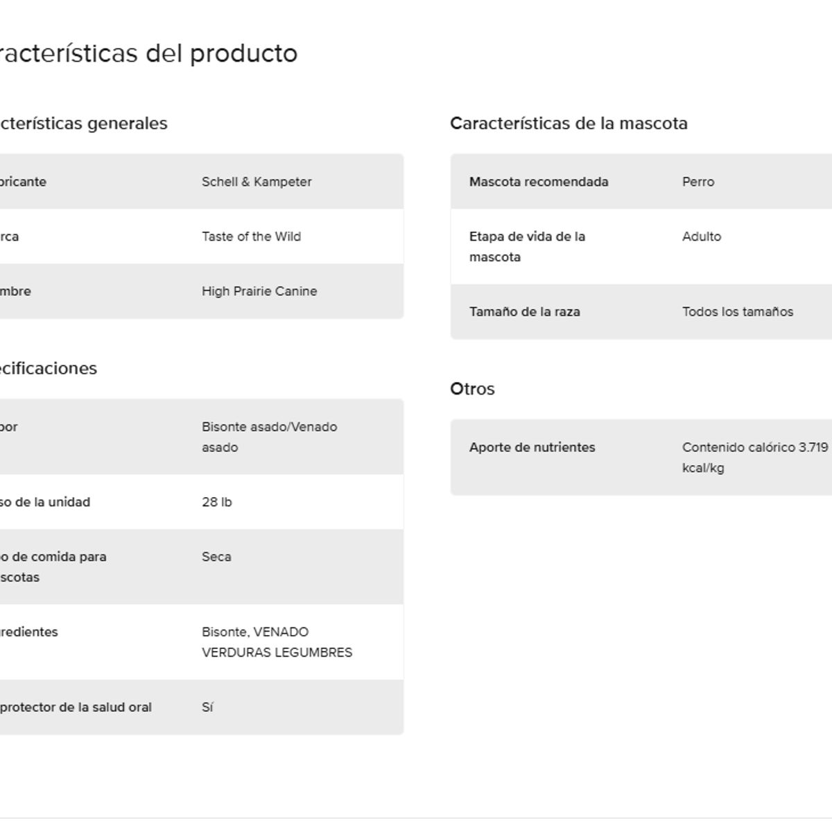 TASTE OF THE WILD - Taste Of The Wild High Prairie dogs Bisonte Venado 28lb