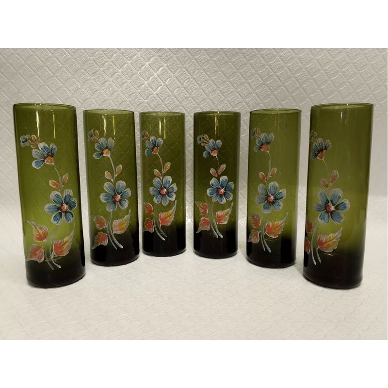 GENERICO - Vaso Frances Cristal Opalina Ambar Verde Y Oleo De Flores