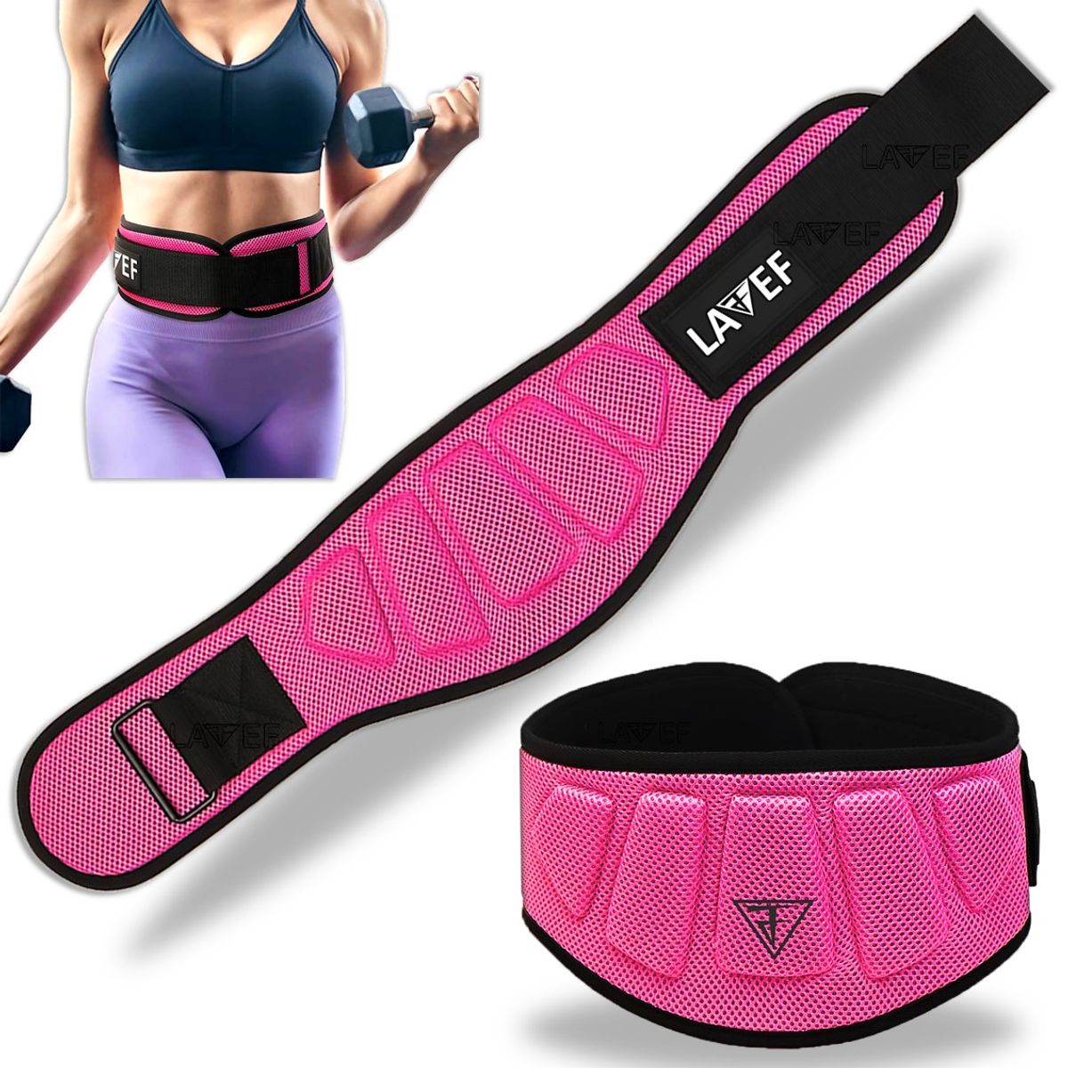 LAVEF - Cinturón De Fuerza Levantamiento De Pesas Fucsia Talla L