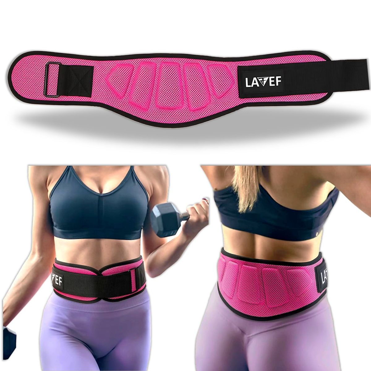 LAVEF - Cinturón De Fuerza Levantamiento De Pesas Fucsia Talla L