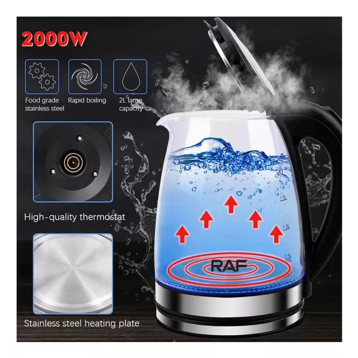 GENERICO - Hervidor Eléctrico de Vidrio Transparente para Agua