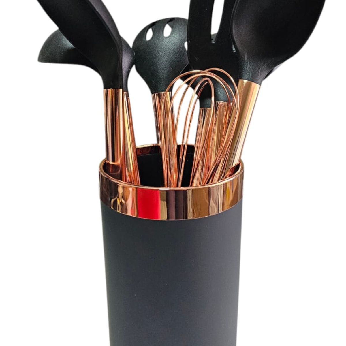 GENERICO - Set Utensilios Cucharas Antiadherentes Silicona 7 piezas  Negro Dorado