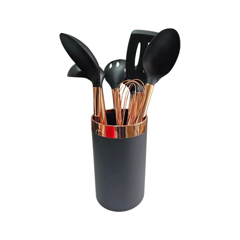 GENERICO - Set Utensilios Cucharas Antiadherentes Silicona 7 piezas  Negro Dorado