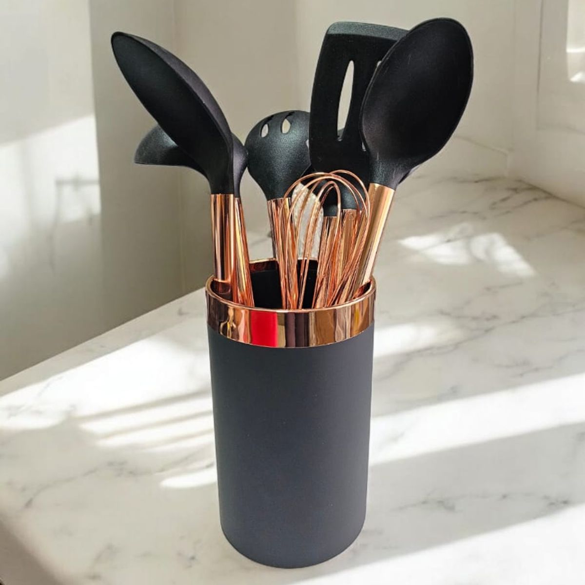 GENERICO - Set Utensilios Cucharas Antiadherentes Silicona 7 piezas  Negro Dorado