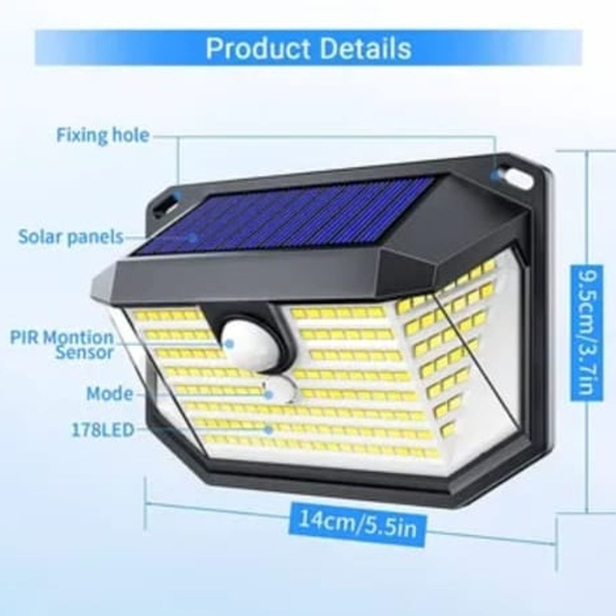 GENERICO - Lampara Solar Led Exterior Pared  Sensor Movimiento