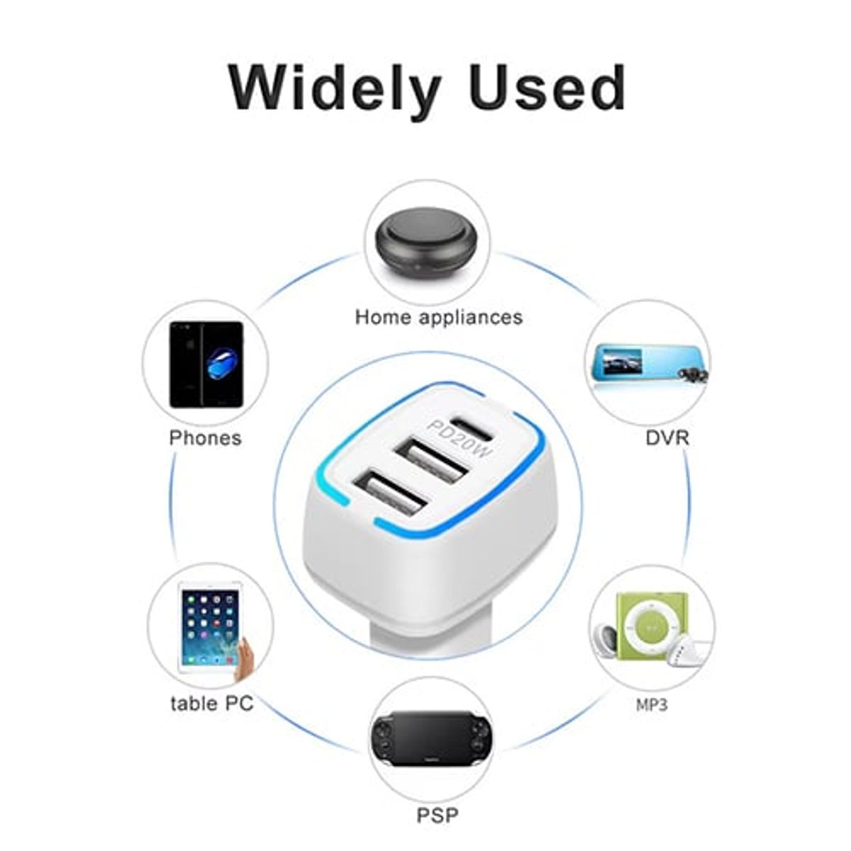 GENERICO - Cargador Carro Carga Rápida Usb A + Usb Tipo C 3 Puertos 20W
