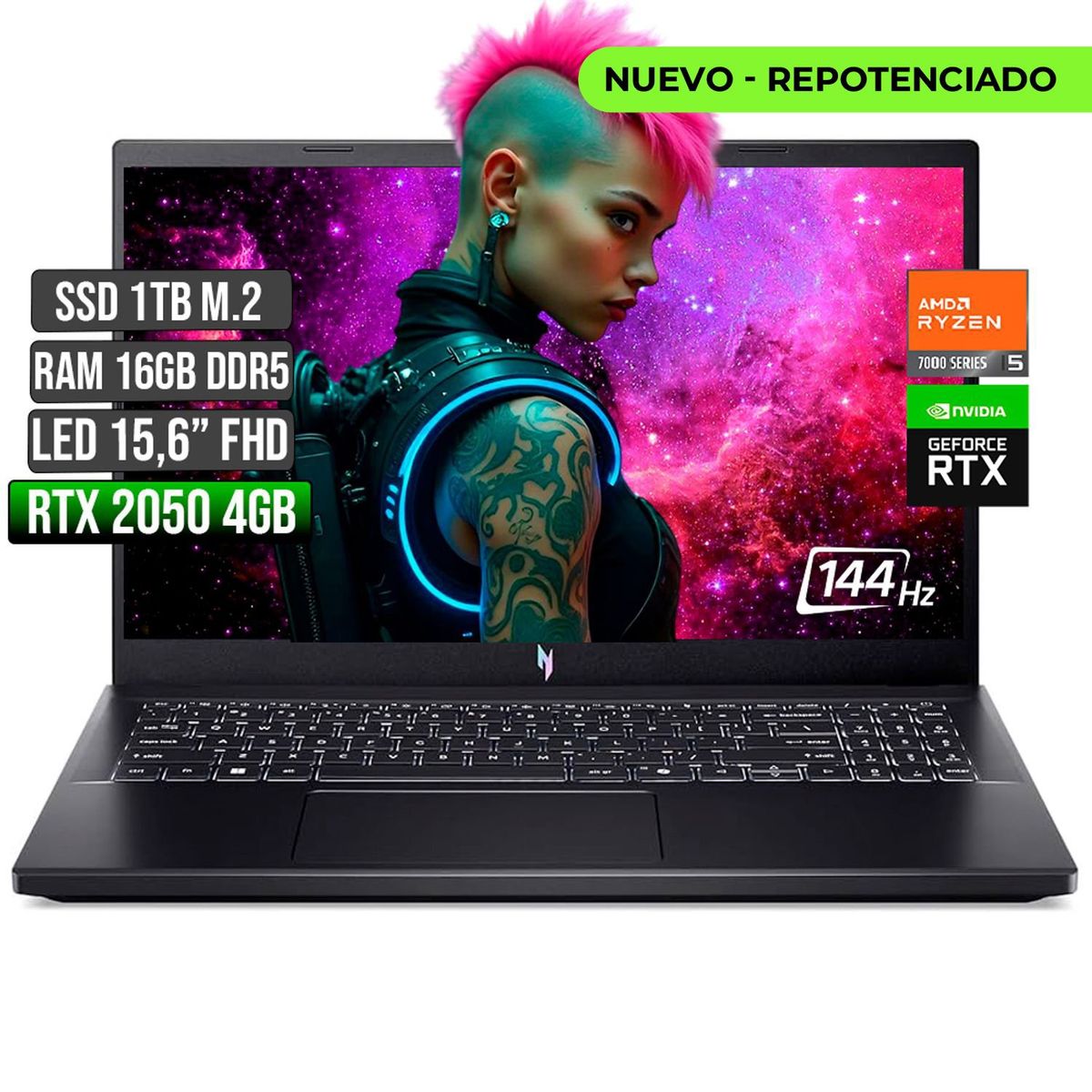 ACER - ACER NITRO AMD RYZEN 5-7535HS RTX 2050 4GB SSD 1TB RAM 16GB LED 15,6 FHD 144Hz