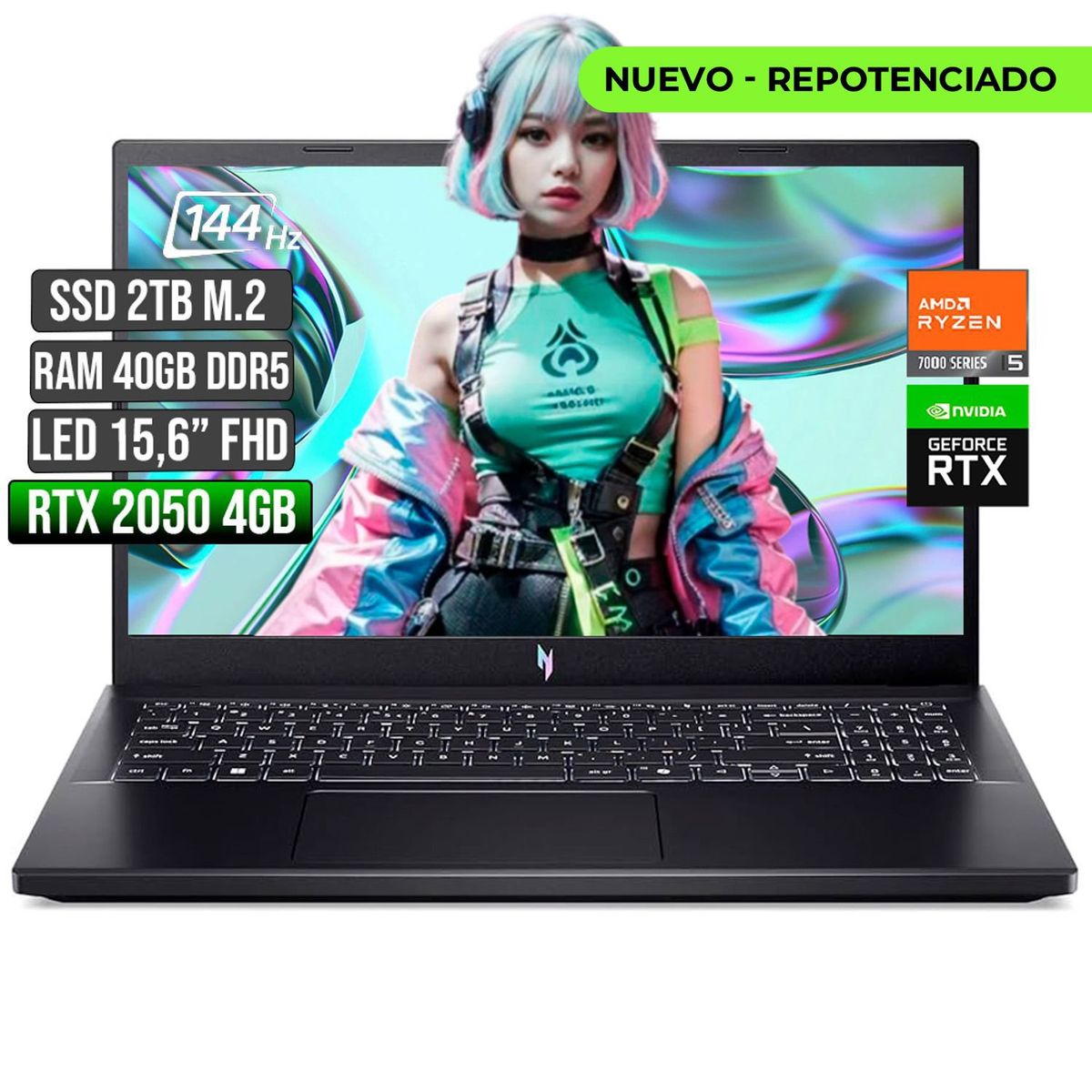 ACER - ACER NITRO AMD RYZEN 5-7535HS RTX 2050 4GB SSD 2TB RAM 40GB LED 15,6 FHD 144Hz