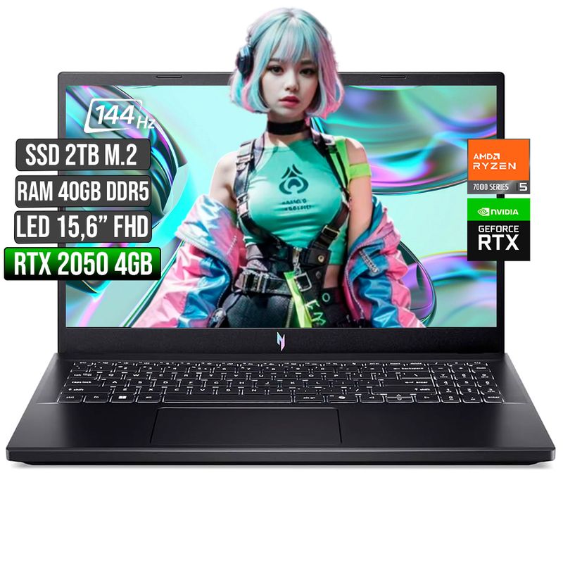 ACER - ACER NITRO AMD RYZEN 5-7535HS RTX 2050 4GB SSD 2TB RAM 40GB LED 15,6 FHD 144Hz