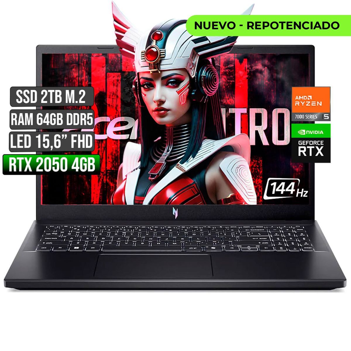 ACER - ACER NITRO AMD RYZEN 5-7535HS RTX 2050 4GB SSD 2TB RAM 64GB LED 15,6 FHD 144Hz