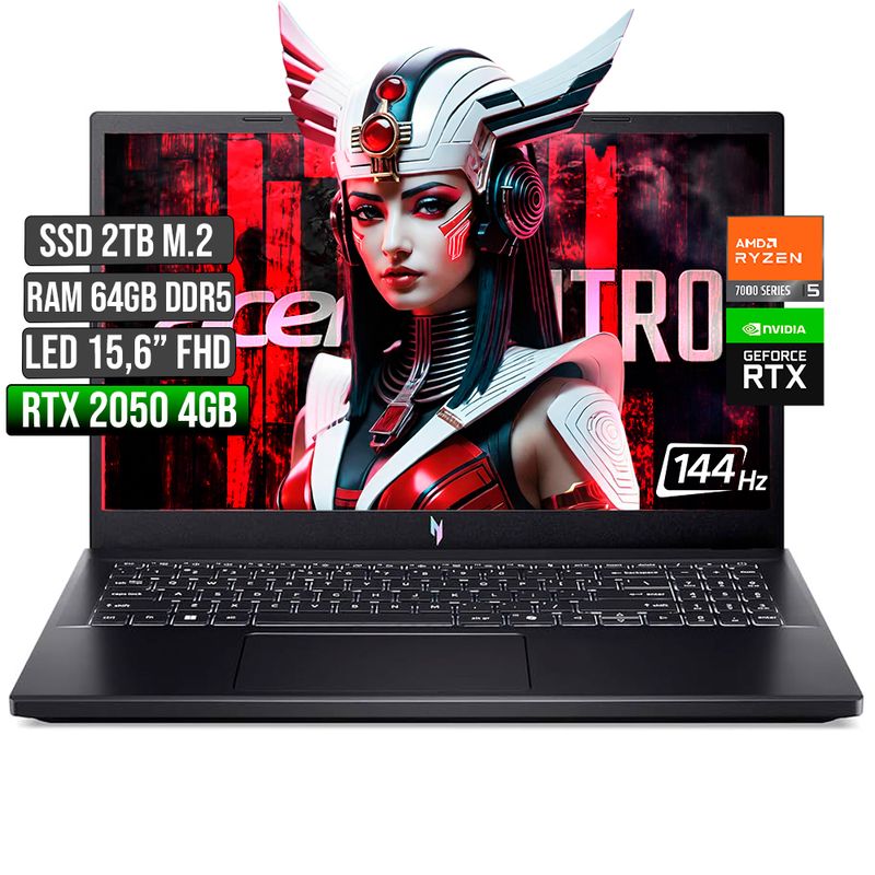 ACER - ACER NITRO AMD RYZEN 5-7535HS RTX 2050 4GB SSD 2TB RAM 64GB LED 15,6 FHD 144Hz
