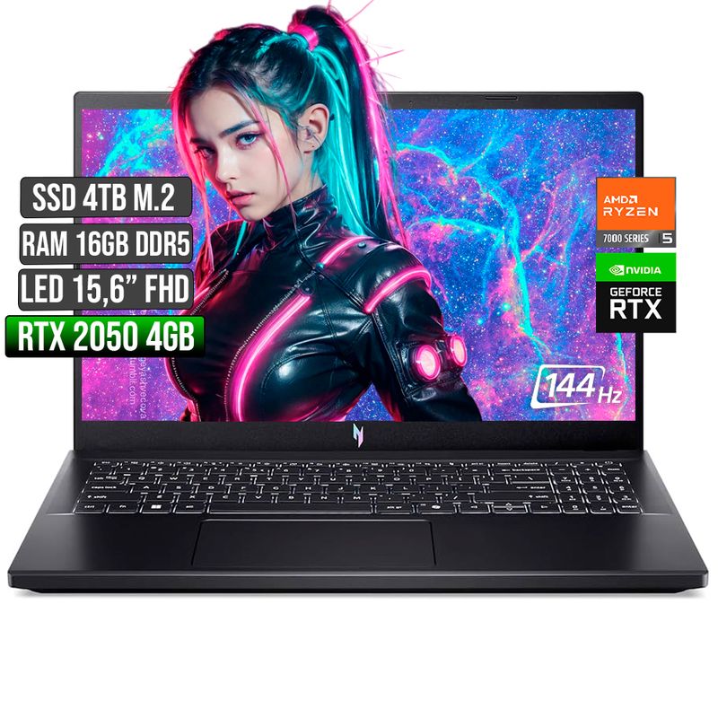 ACER - ACER NITRO AMD RYZEN 5-7535HS RTX 2050 4GB SSD 4TB RAM 16GB LED 15,6 FHD 144Hz