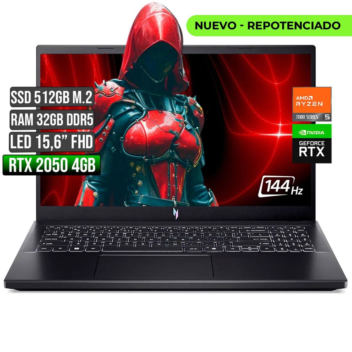 ACER - ACER NITRO AMD RYZEN 5-7535HS RTX 2050 4GB SSD 512GB RAM 32GB LED 15,6 FHD 144Hz