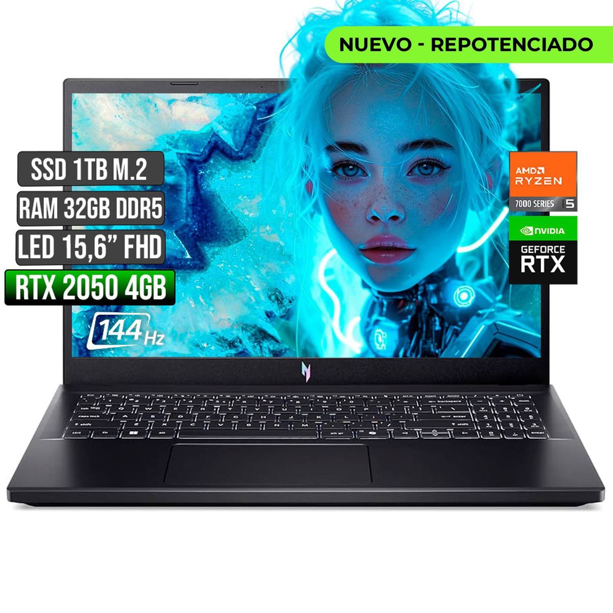 ACER - ACER NITRO AMD RYZEN 5-7535HS RTX 2050 4GB SSD 1TB RAM 32GB LED 15,6 FHD 144Hz