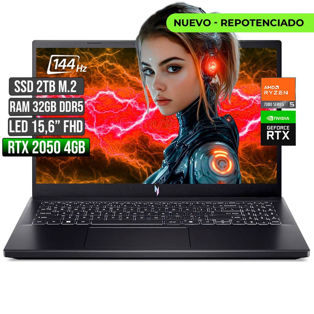 ACER - ACER NITRO AMD RYZEN 5-7535HS RTX 2050 4GB SSD 2TB RAM 32GB LED 15,6 FHD 144Hz