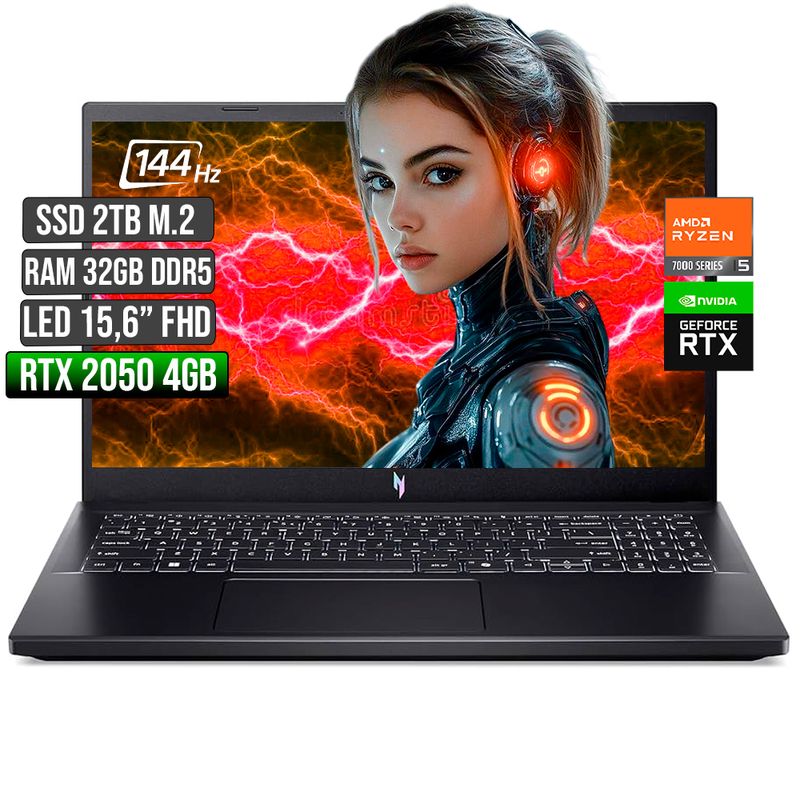 ACER - ACER NITRO AMD RYZEN 5-7535HS RTX 2050 4GB SSD 2TB RAM 32GB LED 15,6 FHD 144Hz