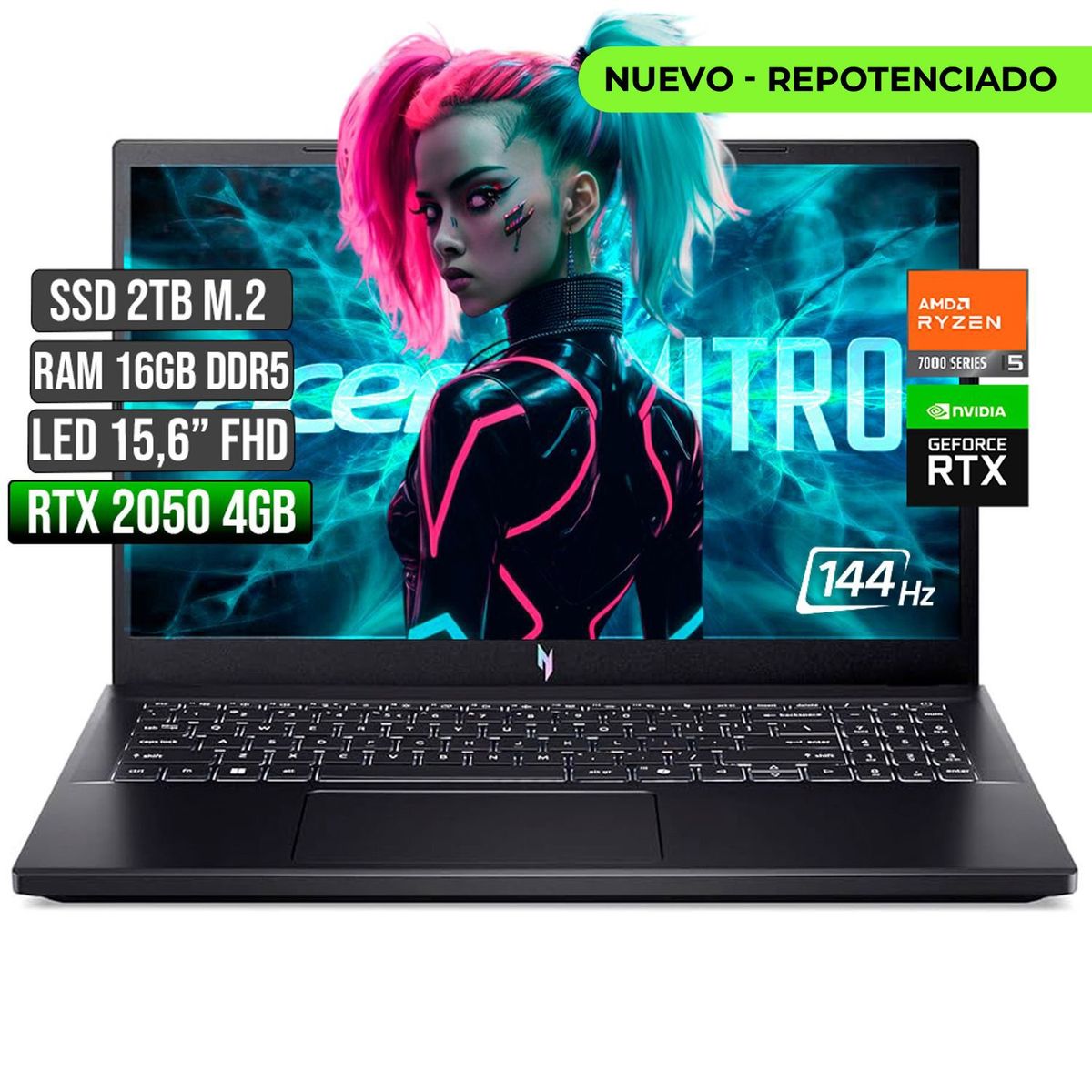 ACER - Computador Gamer Acer Nitro AMD Ryzen 5 RTX 2050 2TB SSD 16GB