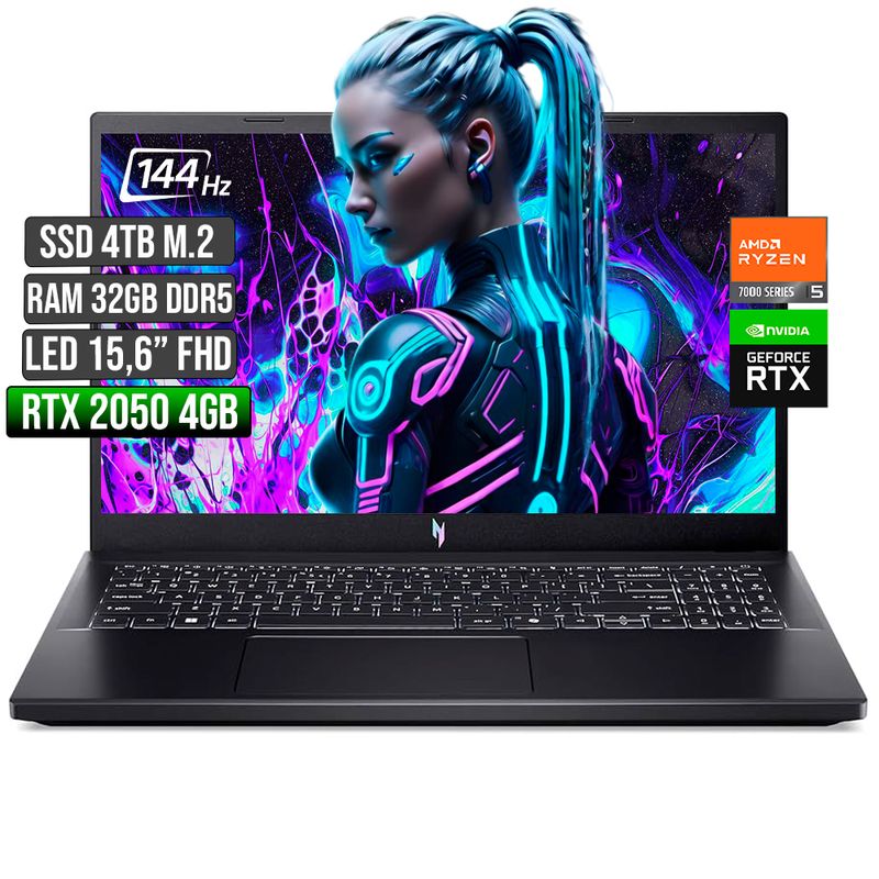 ACER - ACER NITRO AMD RYZEN 5-7535HS RTX 2050 4GB SSD 4TB RAM 32GB LED 15,6 FHD 144Hz