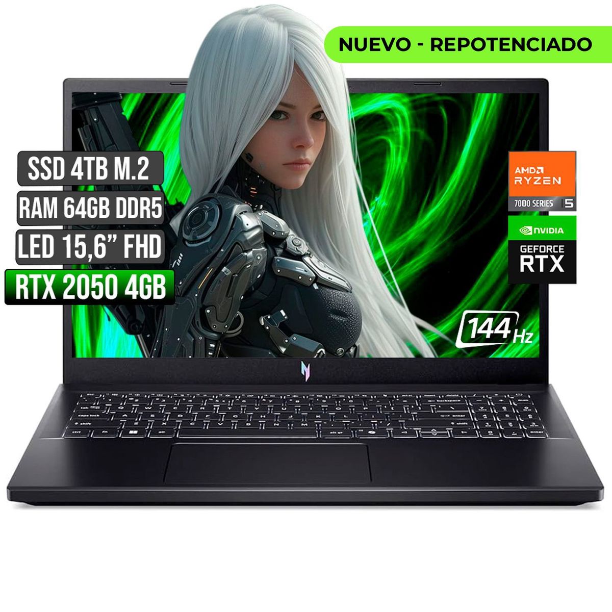 ACER - ACER NITRO AMD RYZEN 5-7535HS RTX 2050 4GB SSD 4TB RAM 64GB LED 15,6 FHD 144Hz