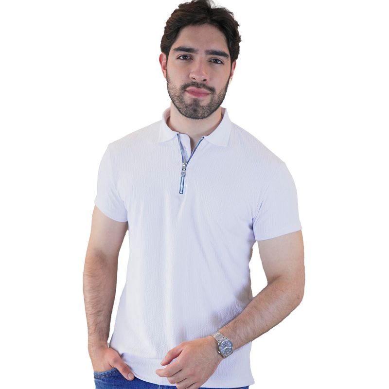 LAGUNA BLUE - Camiseta tipo polo para hombre texturizada con cierre Laguna Blue_.