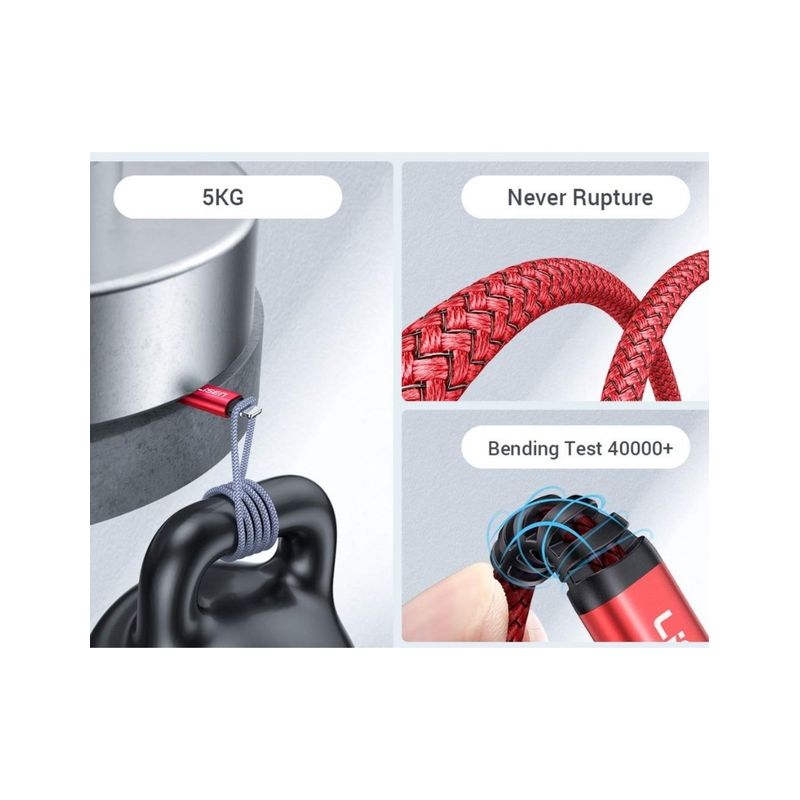 LISEN - Cable Para iPhone Reforzado Mfi  Uso Rudo Rojo