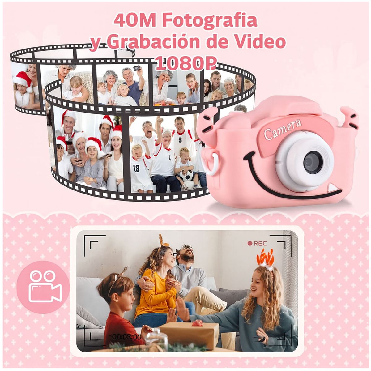 ONE PIXEL - Cámara Digital Para Niños Full Hd 1080p Fotografía Rosada