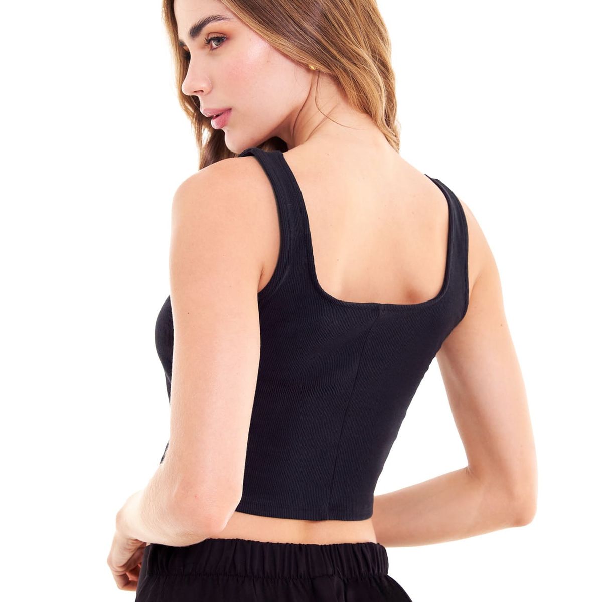 BELIFE - Camiseta manga sisa negro crop top para mujer Belife