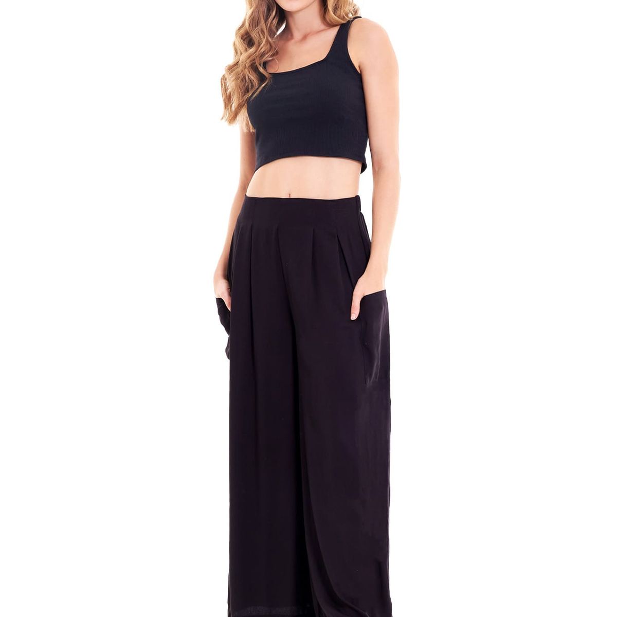 BELIFE - Camiseta manga sisa negro crop top para mujer Belife