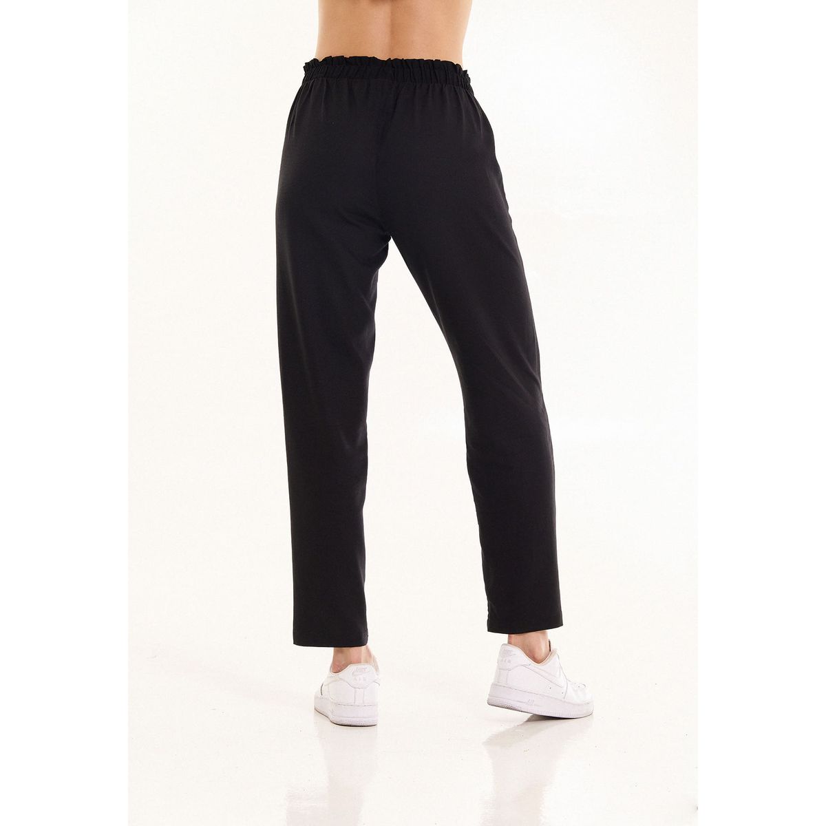 BELIFE - Pantalon lino negro con bolsillos frontales para mujer Belife