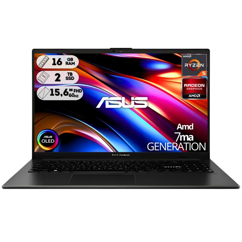 ASUS - PORTATIL ASUS AMD RYZEN 5-7520U SSD 2TB RAM 8GB PANTALLA OLED 15.6 FHD