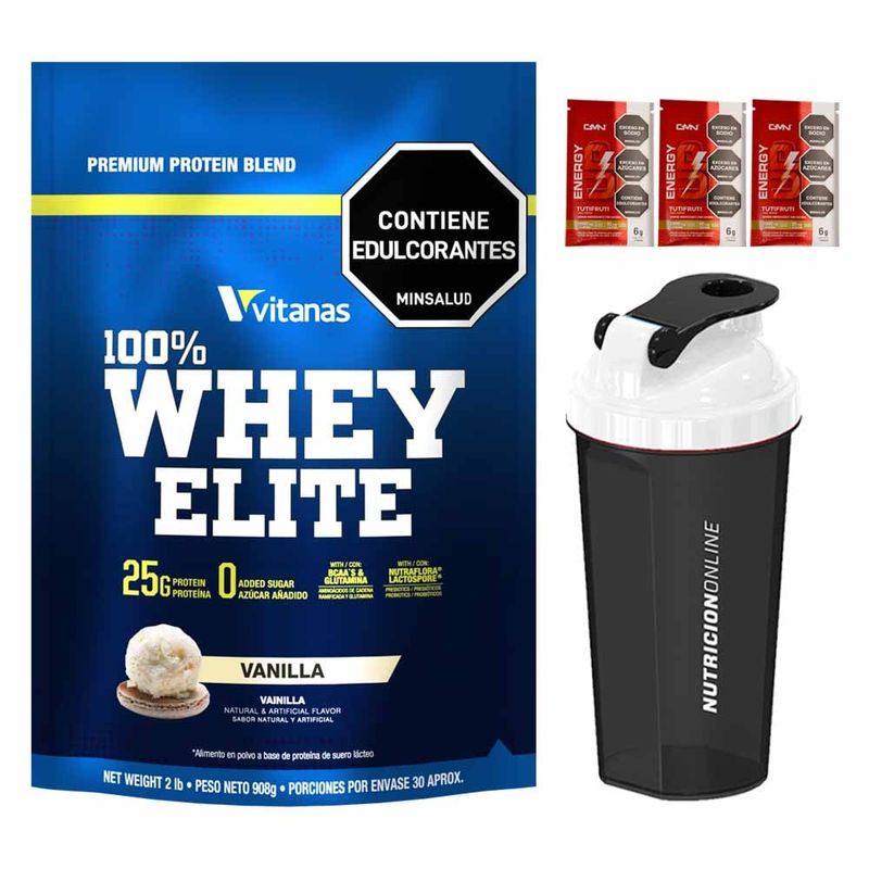 VITANAS - Proteina Whey Elite - 2lbs + Termo + 3 Energizantes