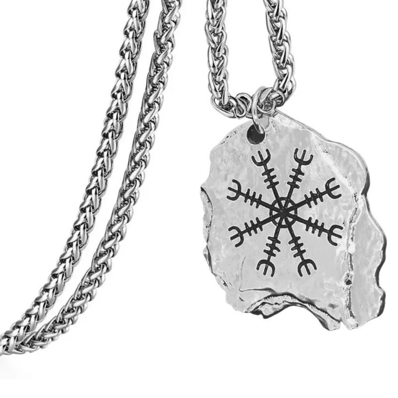 GENERICO - Collar Color Plata Dije Aegishjalmr Vegvisir Acero Hombre
