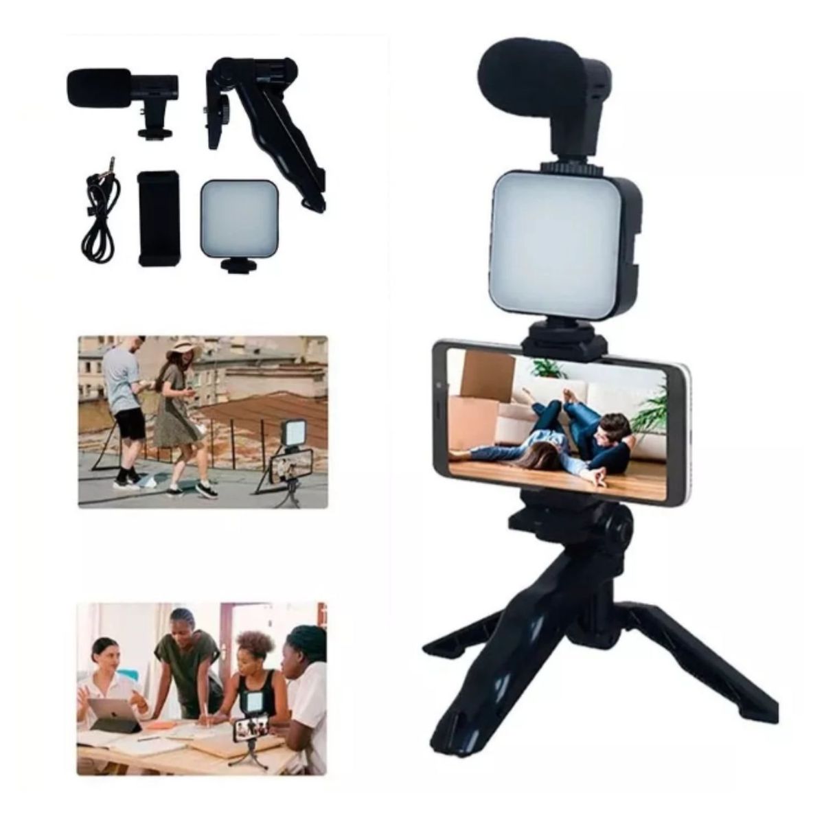 ONE PIXEL - Kit De Streamig Vlogs Luz De Video Led Micrófono Mini Trípode