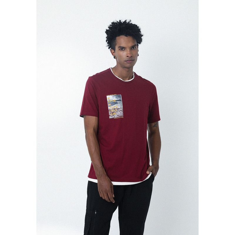 BELIFE - Camiseta roja estampada en frente para hombre Belife