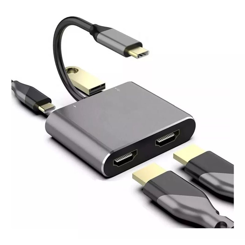 GENERICO - Hub Adaptador Usb C A 2 Hdmi 4k + Usb 3.0 + Usb C Pd Carga