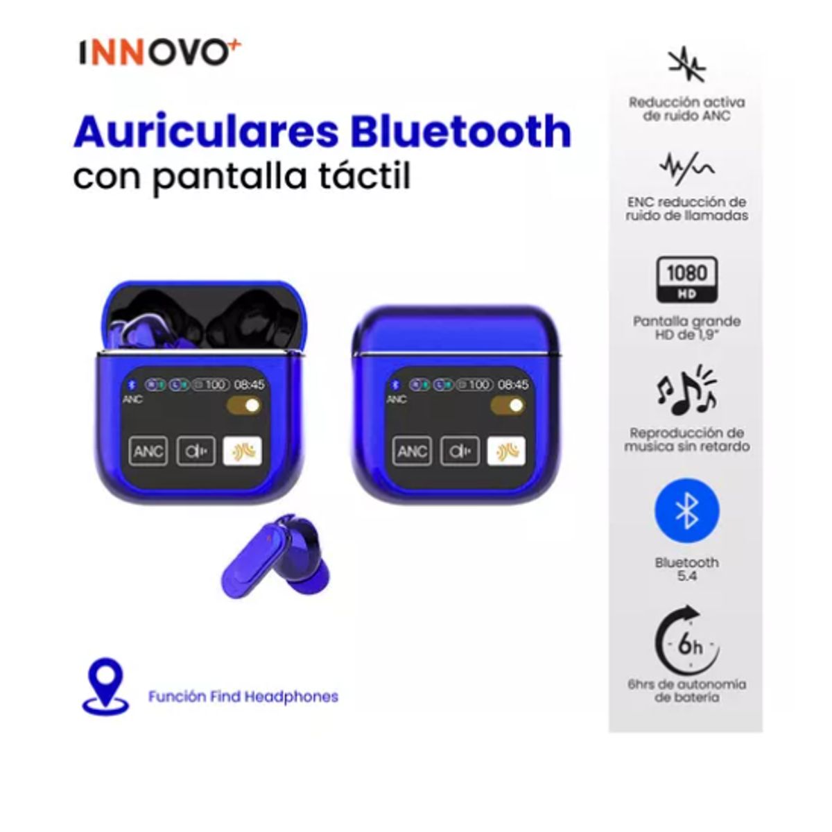 INNOVA - Audifonos Bluetooth Azul Edicion 5ta Generacion Cancelación Ruido