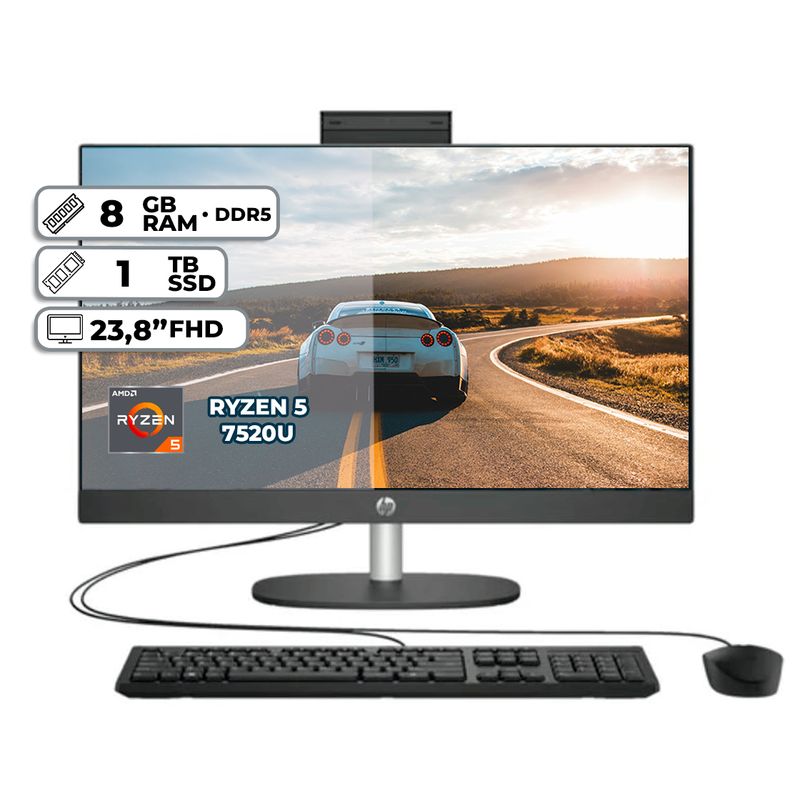 HP - TODO EN UNO HP AMD RYZEN 5 7520U 8GB RAM SSD 1TB PANTALLA 23,8” FHD
