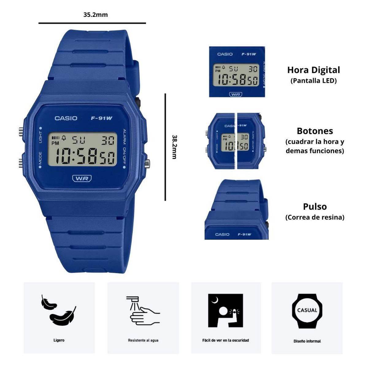 CASIO - Reloj Casio Referencia F-91WB-2A1 Diseño Retro