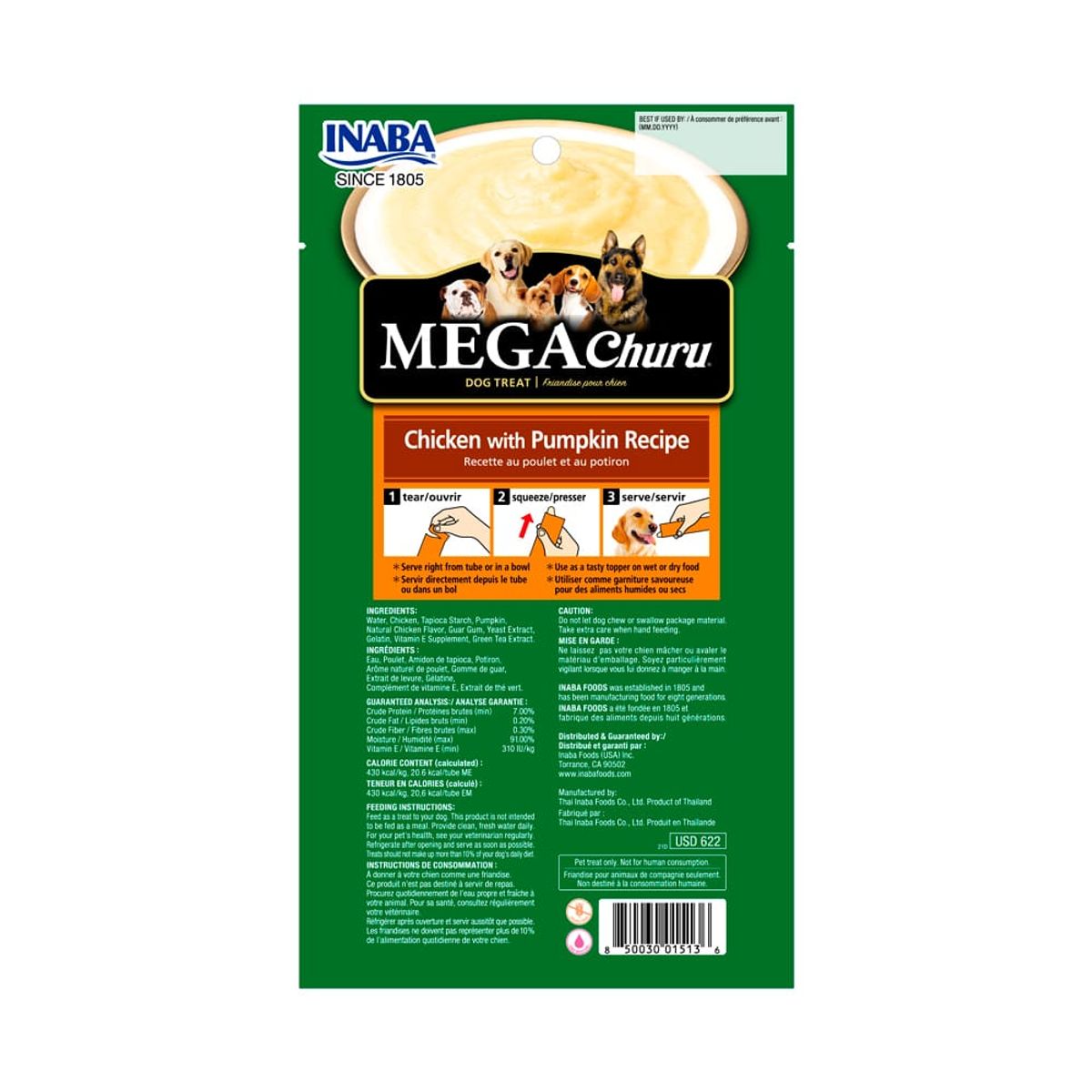 CATLIKE - Inaba Dog snack Mega Churu X 3und Pollo Y Calabaza 144gr