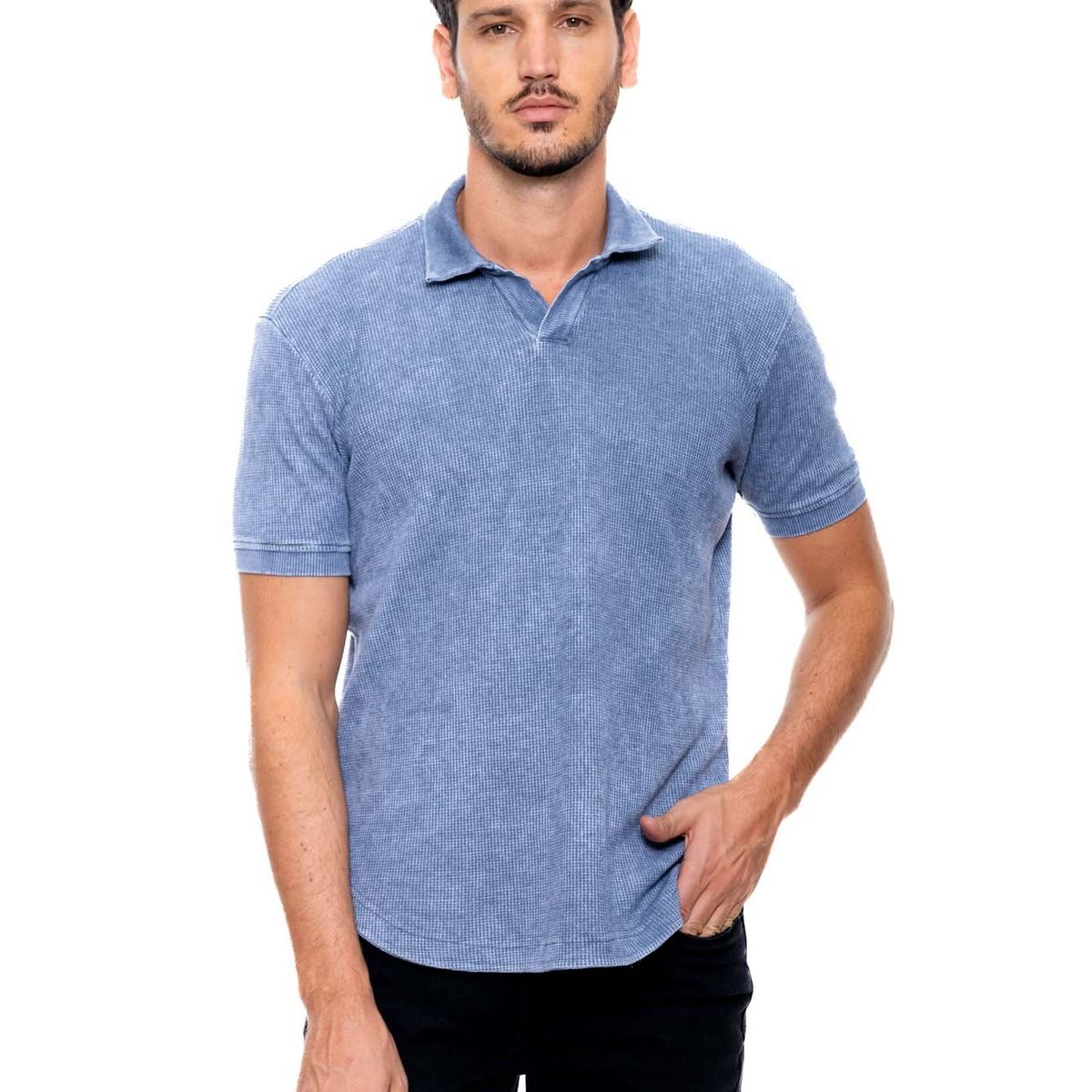 COLOR BLUE - Polo Unicolor En Tela Galleta