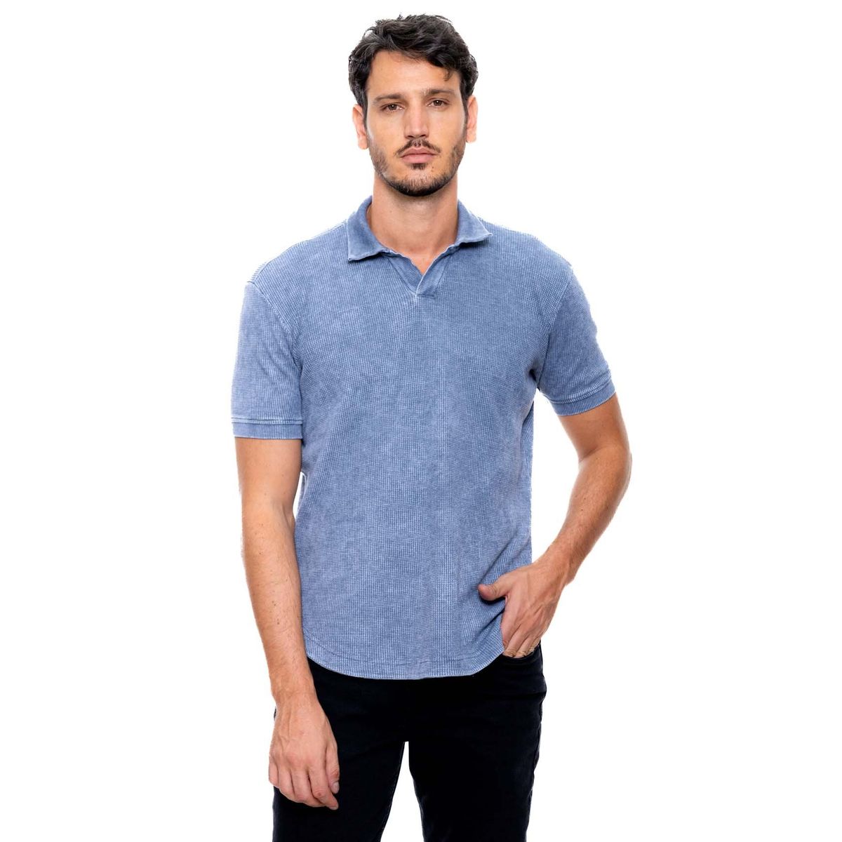 COLOR BLUE - Polo Unicolor En Tela Galleta